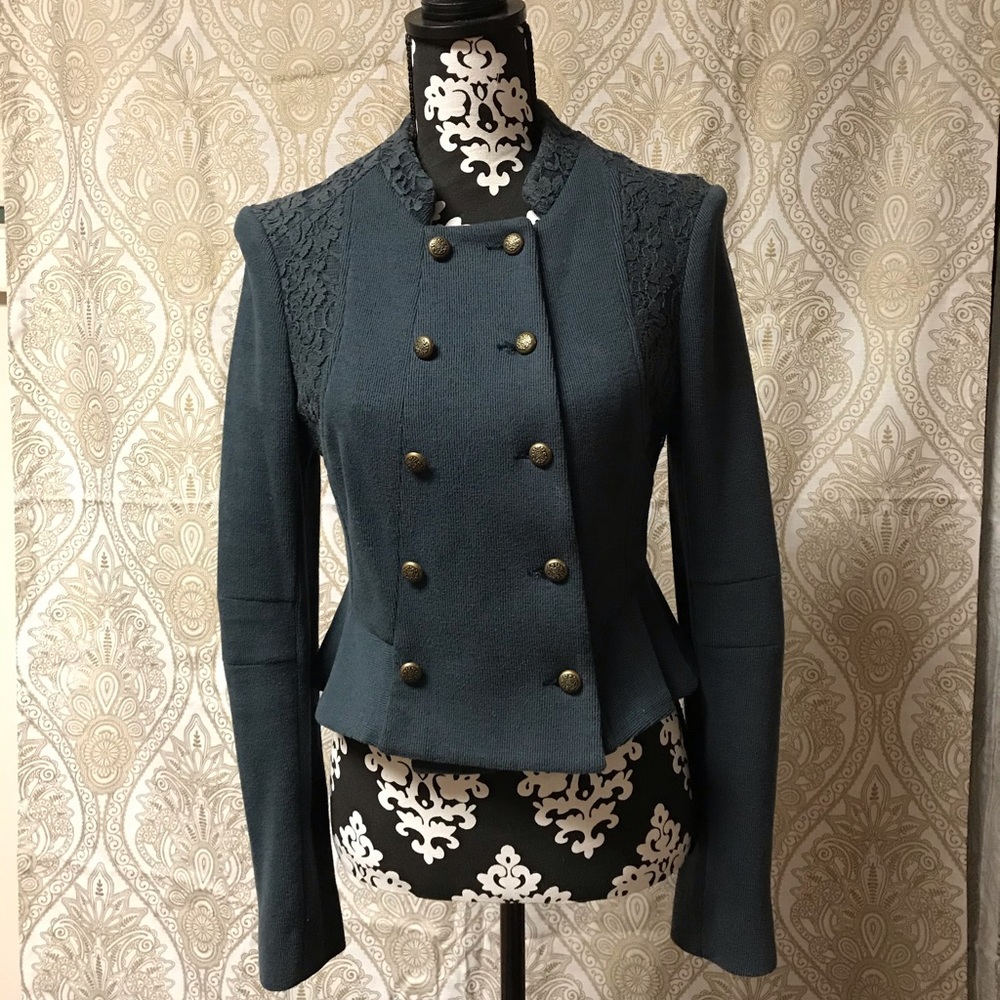 We the Free Dusty blue lace knit jacket sz 8.
